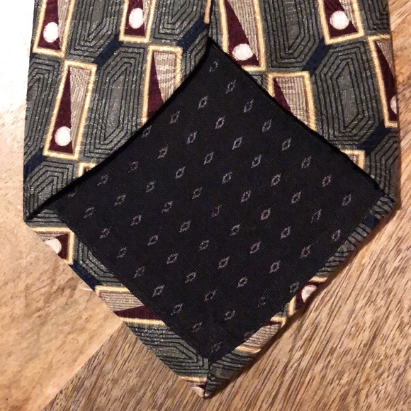 BILL BLASS Black Label Mens Silk Tie Green Gold Red Dot Square Career Luxe GOLF - Picture 9 of 15